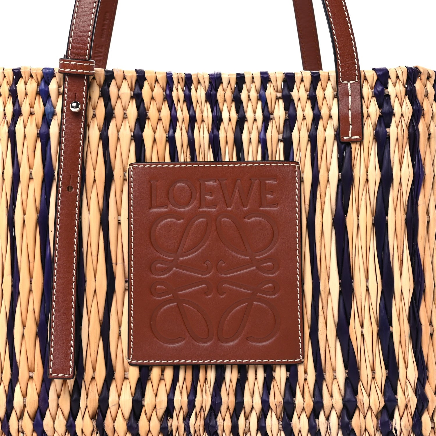 Loewe Reed Square Small Basket Tote Bag Natural Pecan Blue 7 of 9
