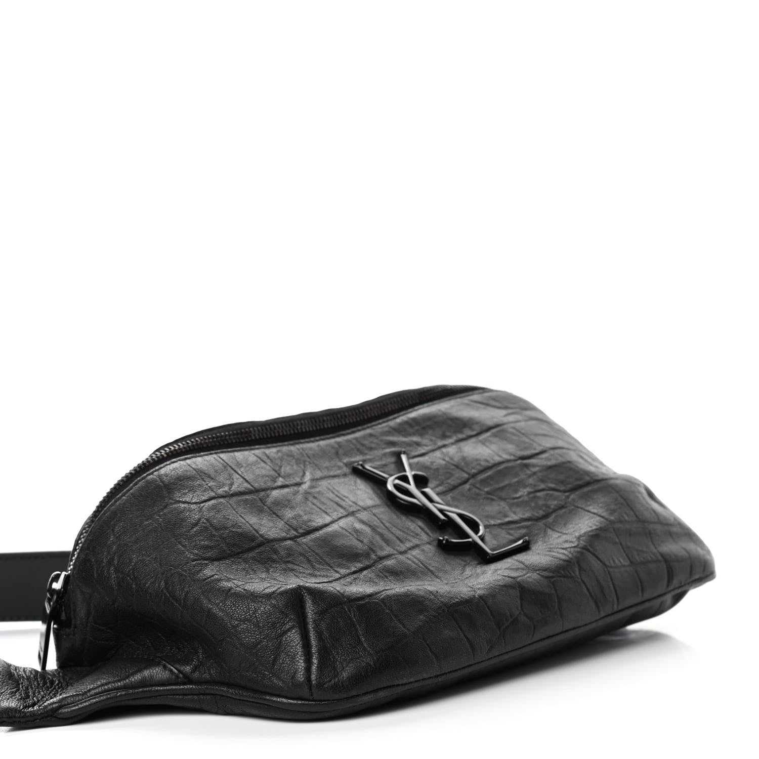 Saint Laurent Calfskin Crocodile Embossed Monogram Belt Bag Black 3 of 4
