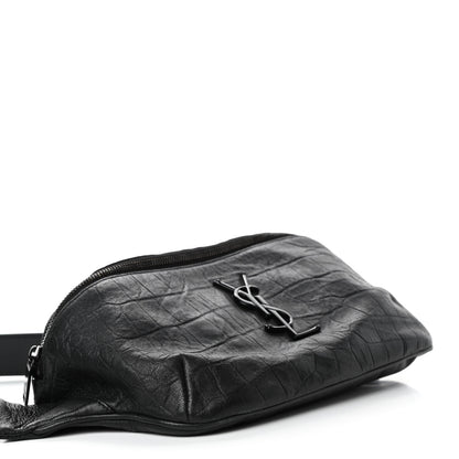 Saint Laurent Calfskin Crocodile Embossed Monogram Belt Bag Black 3 of 4