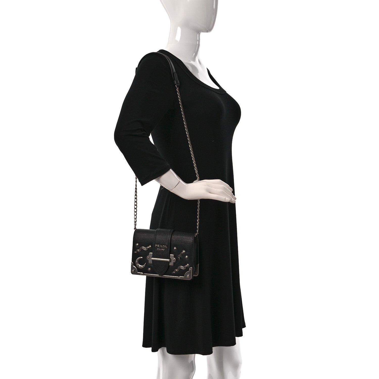 Prada City Calf Saffiano Cahier Astrology Bag Black 2 of 13