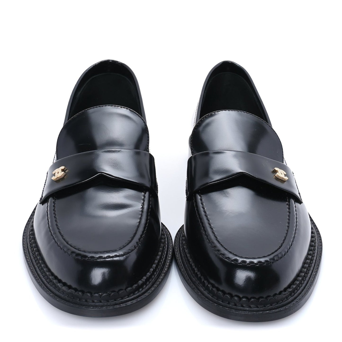 Shiny Calfskin CC Loafers 42  Black
