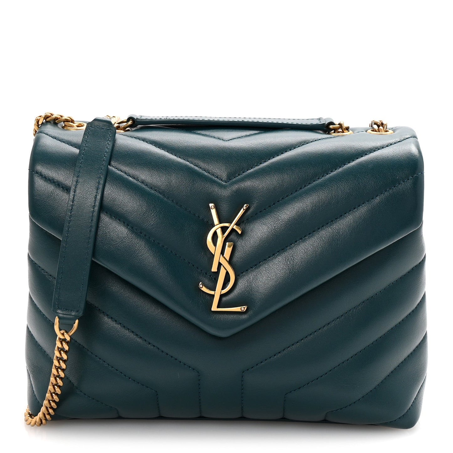 Calfskin Y Quilted Monogram Small Loulou Chain Satchel Sea Turquoise