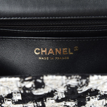 Chanel Tweed Quilted Mini Rectangular Flap Black Ecru White 6 of 11