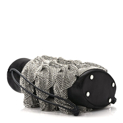 Alexander Wang Satin Mesh Crystal Rhinestone Drawstring Pouch White Black 4 of 9