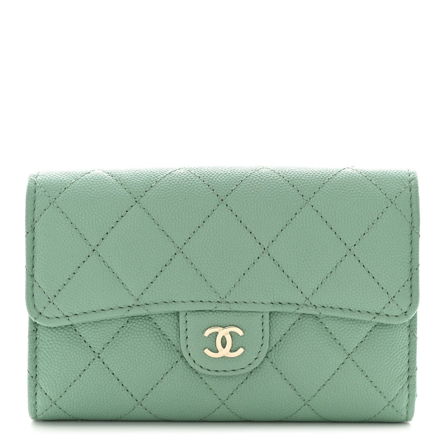 Caviar Quilted Medium Flap Wallet Light Green