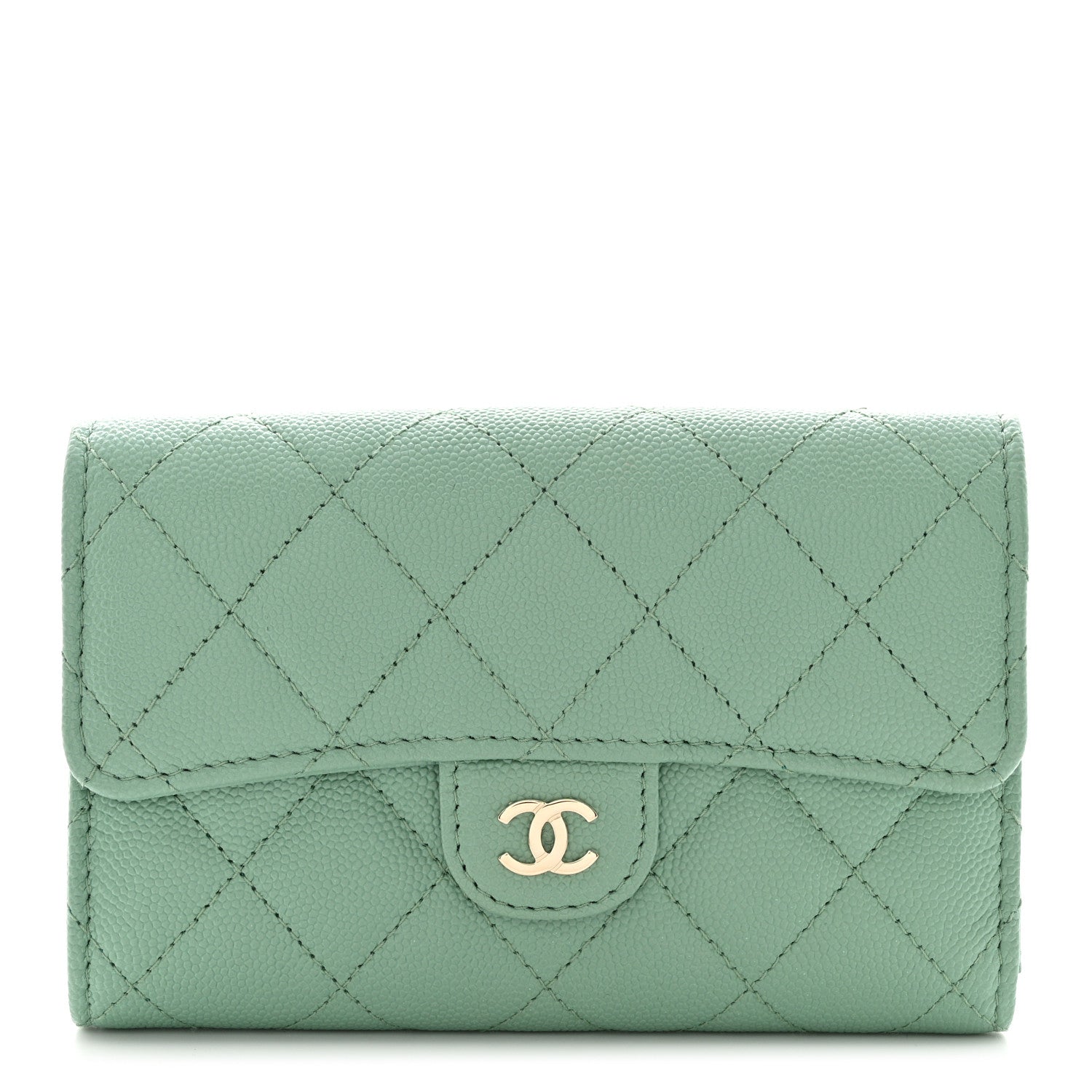 Chanel Caviar Quilted Medium Flap Wallet Light Green 1 of 10