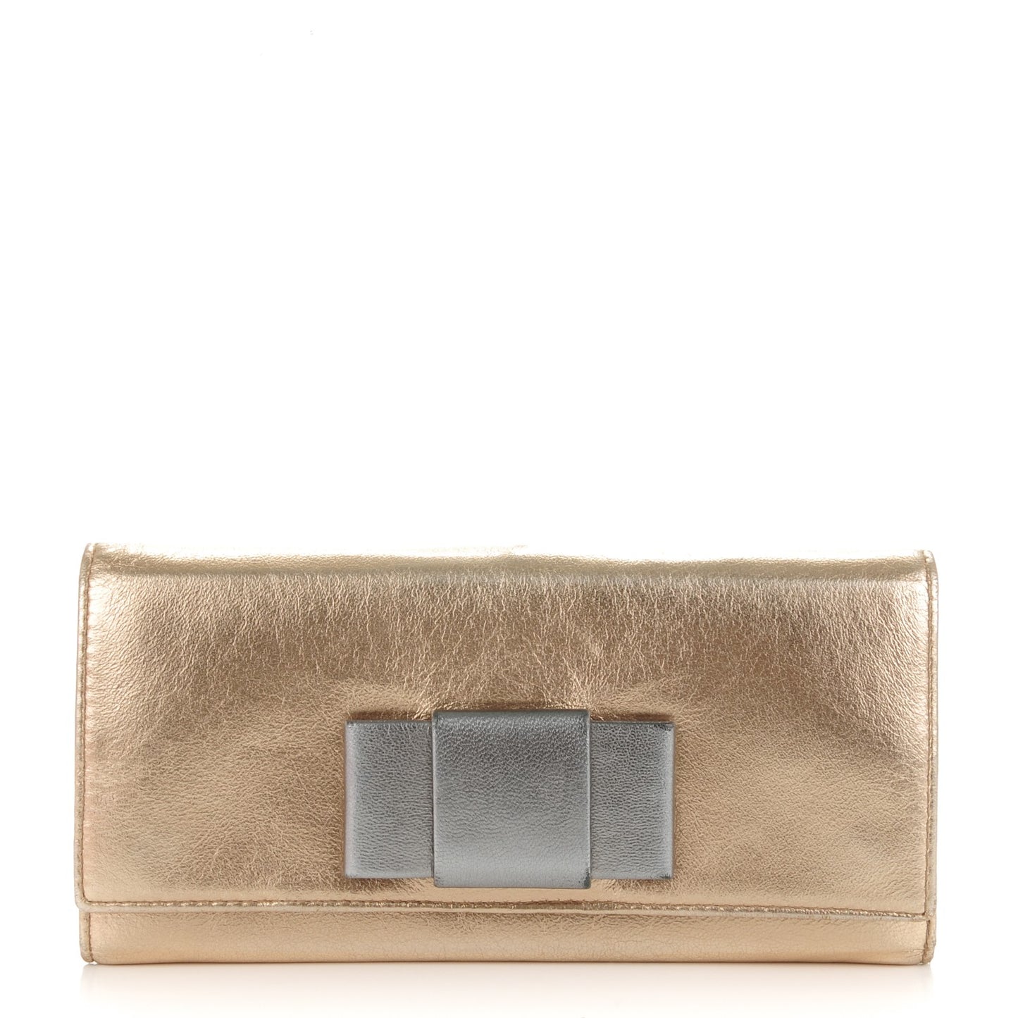 Metallic Lambskin Bow Flap Wallet Gold