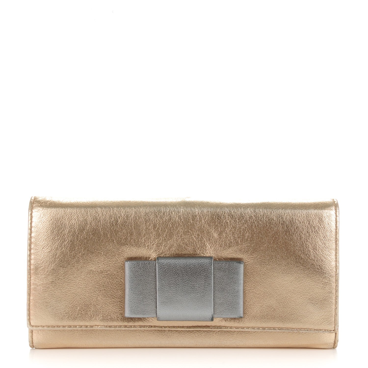 Miu Miu Metallic Lambskin Bow Flap Wallet Gold 1 of 6