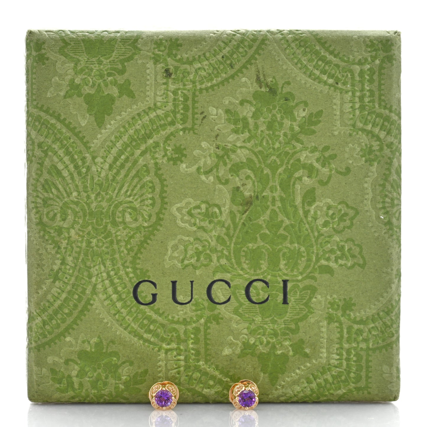 18K Yellow Gold Amethyst Interlocking G Stud Earrings