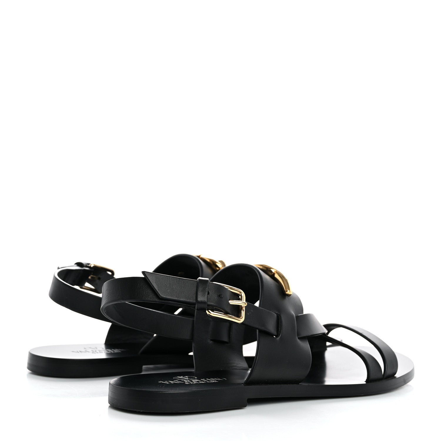 Valentino Garavani Calfskin VLogo Gate Sandals 37 Black 5 of 10