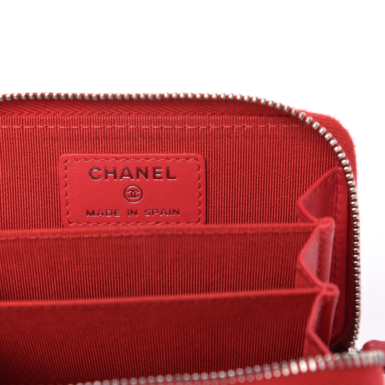 Chanel Caviar Chevron Quilted Zip Around Coin Purse Red 6 of 8