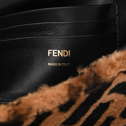 Fendi Shearling Vitello Dolce Macro FF 1974 Mini Baguette Tobacco Black 6 of 9