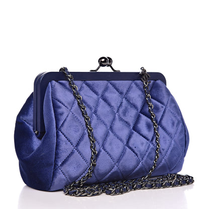 Chanel Velvet Quilted Kiss Lock Evening Bag Blue 3 of 12