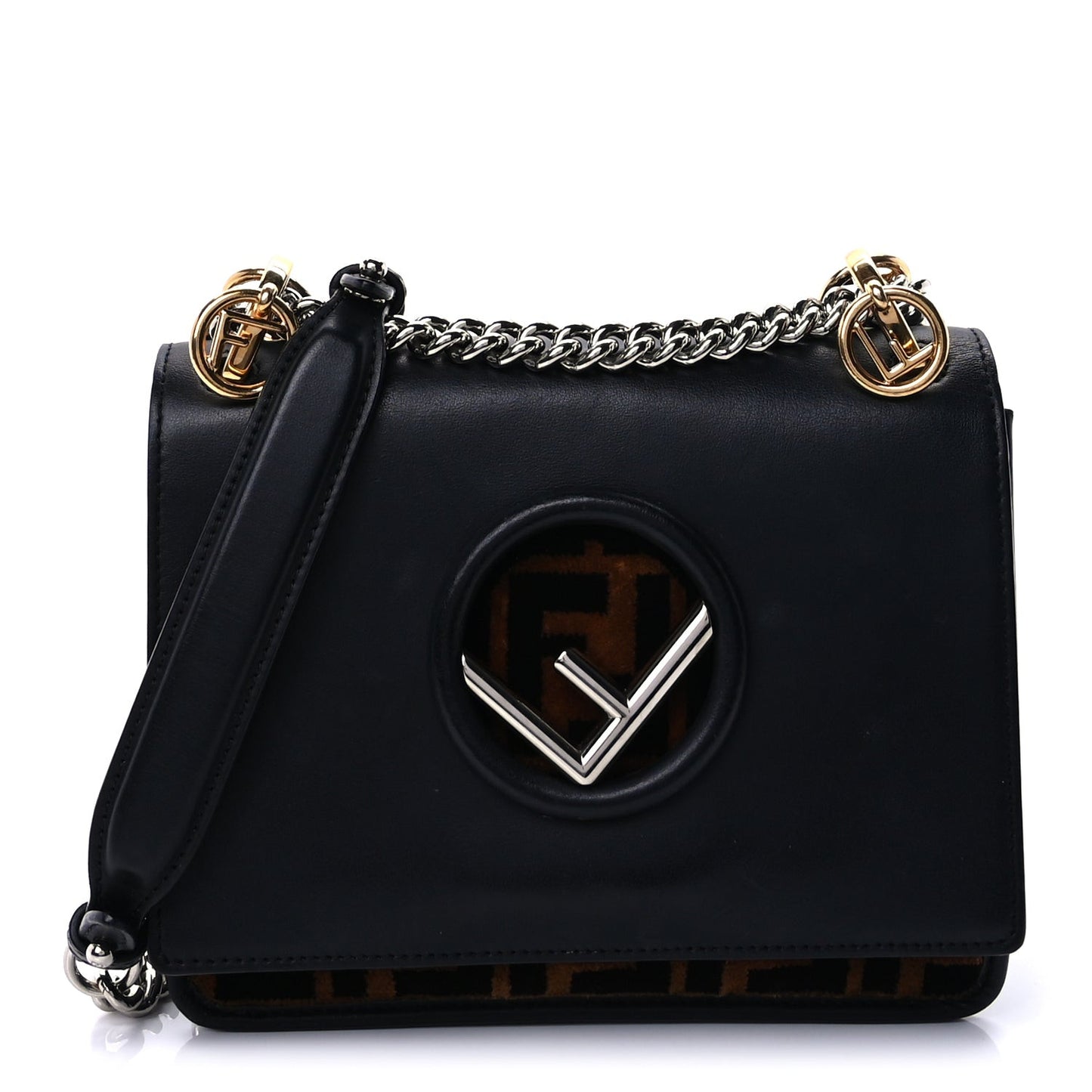 Vitello Century Velvet F is  FF Small Kan I Shoulder Bag Black Tobacco