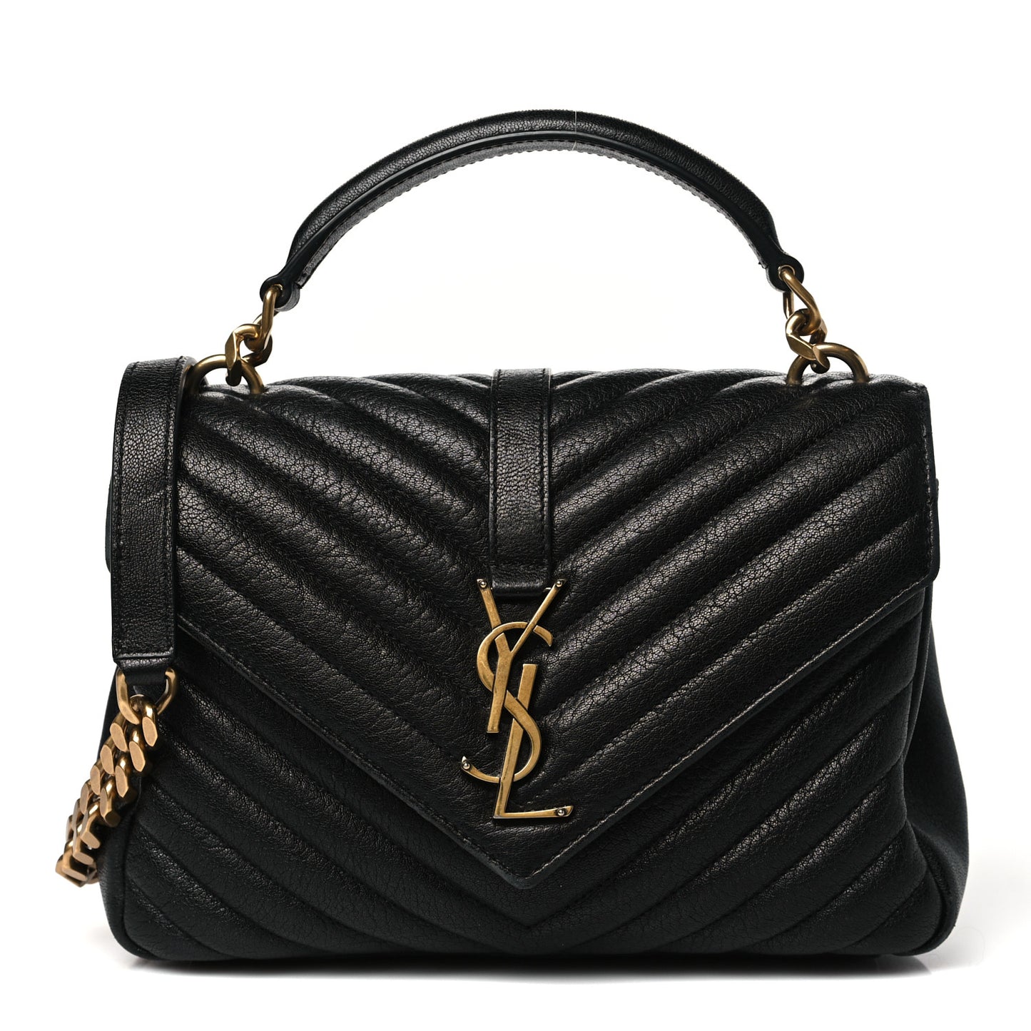 Sheepskin Matelasse Chevron Monogram Medium College Bag Black