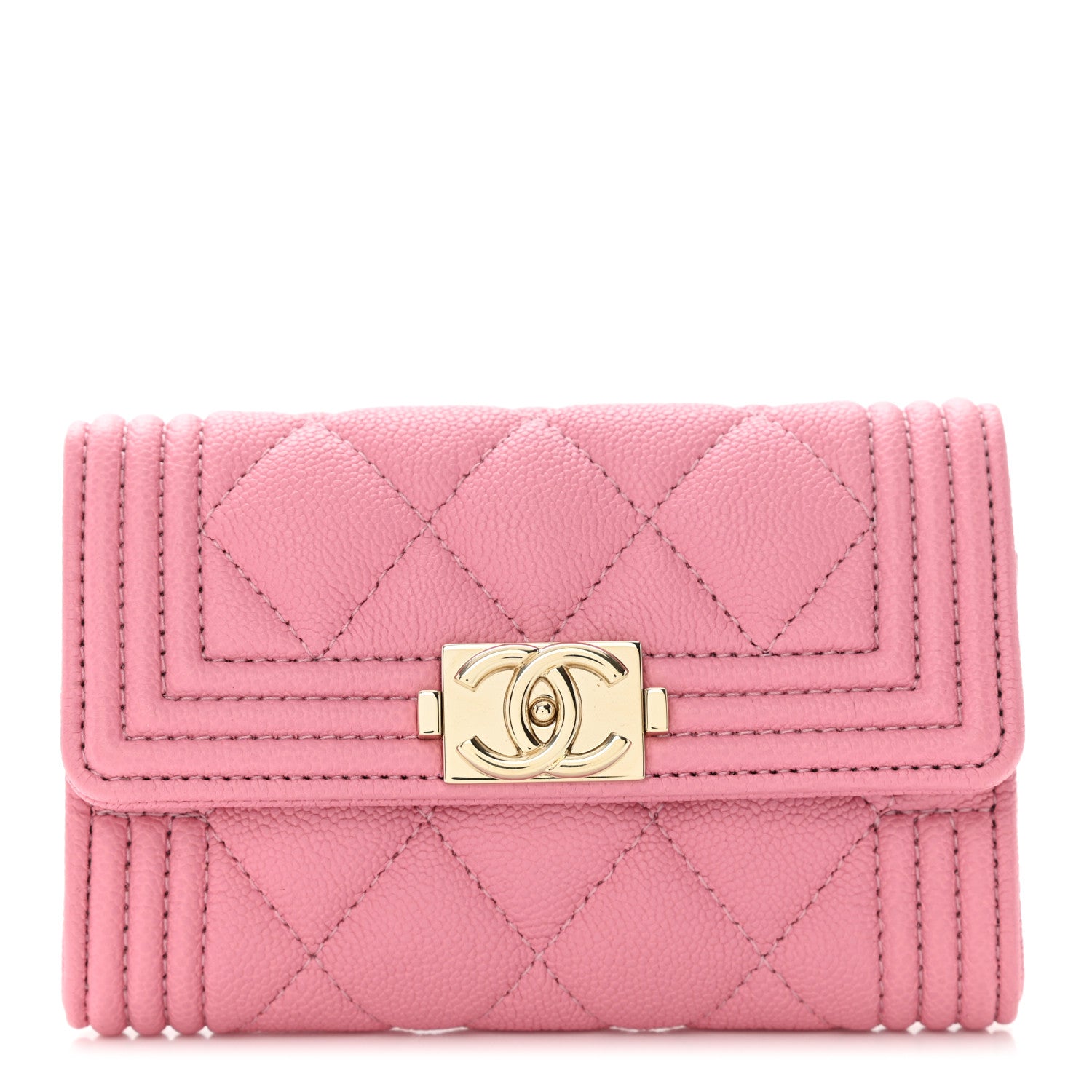 Chanel Caviar Quilted Boy Flap Card Holder Wallet Light Pink 1 of 11