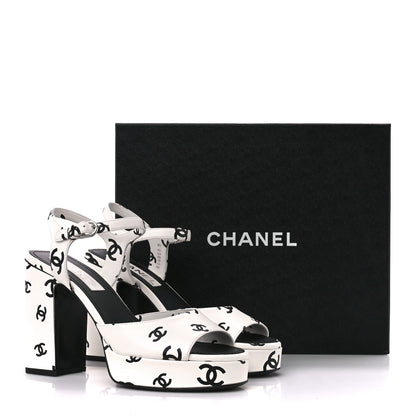 Chanel Printed Lambskin Coco Beach Platform Sandals 39 White Black 9 of 9