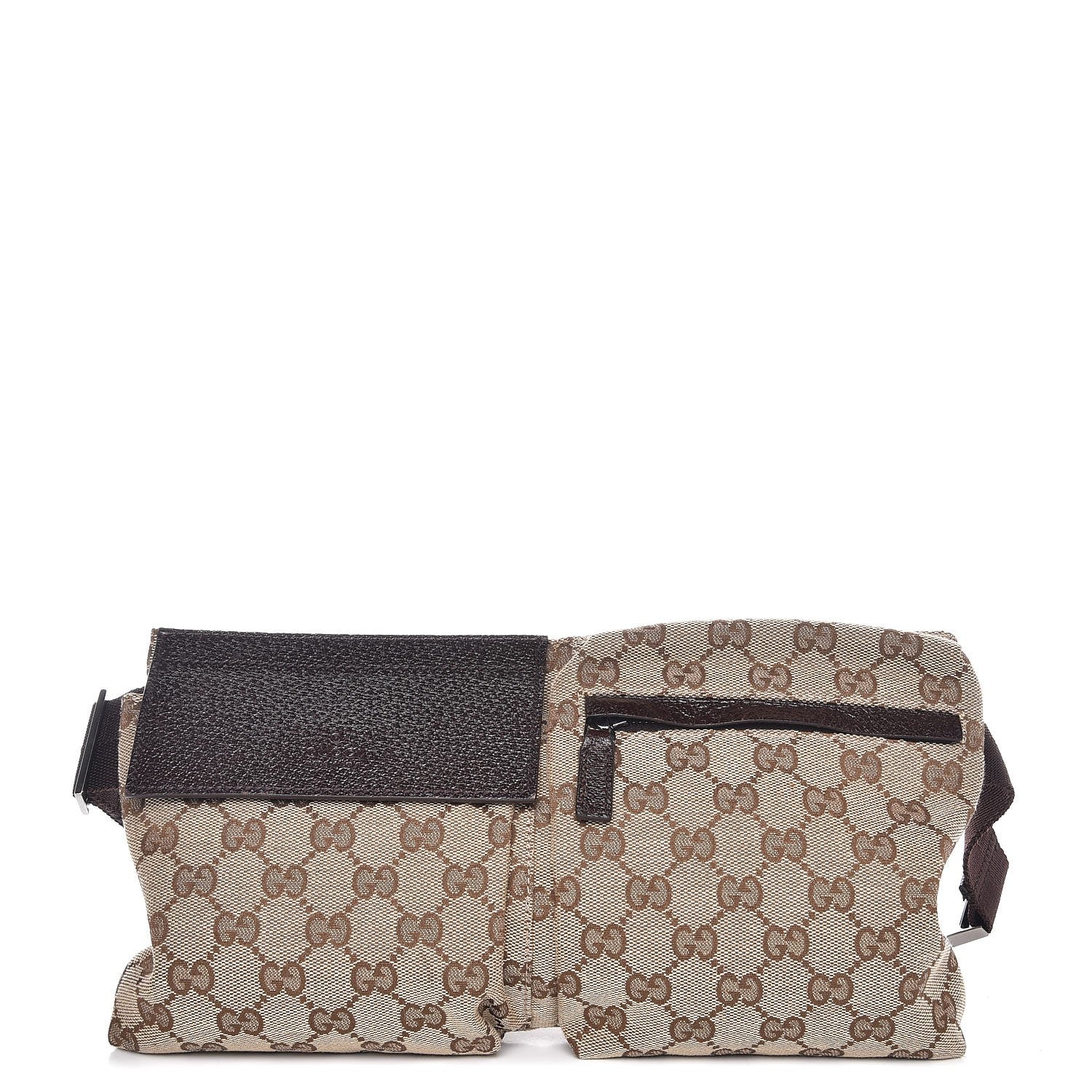 Gucci GG Monogram Double Pocket Belt Bag Dark Brown 1 of 8