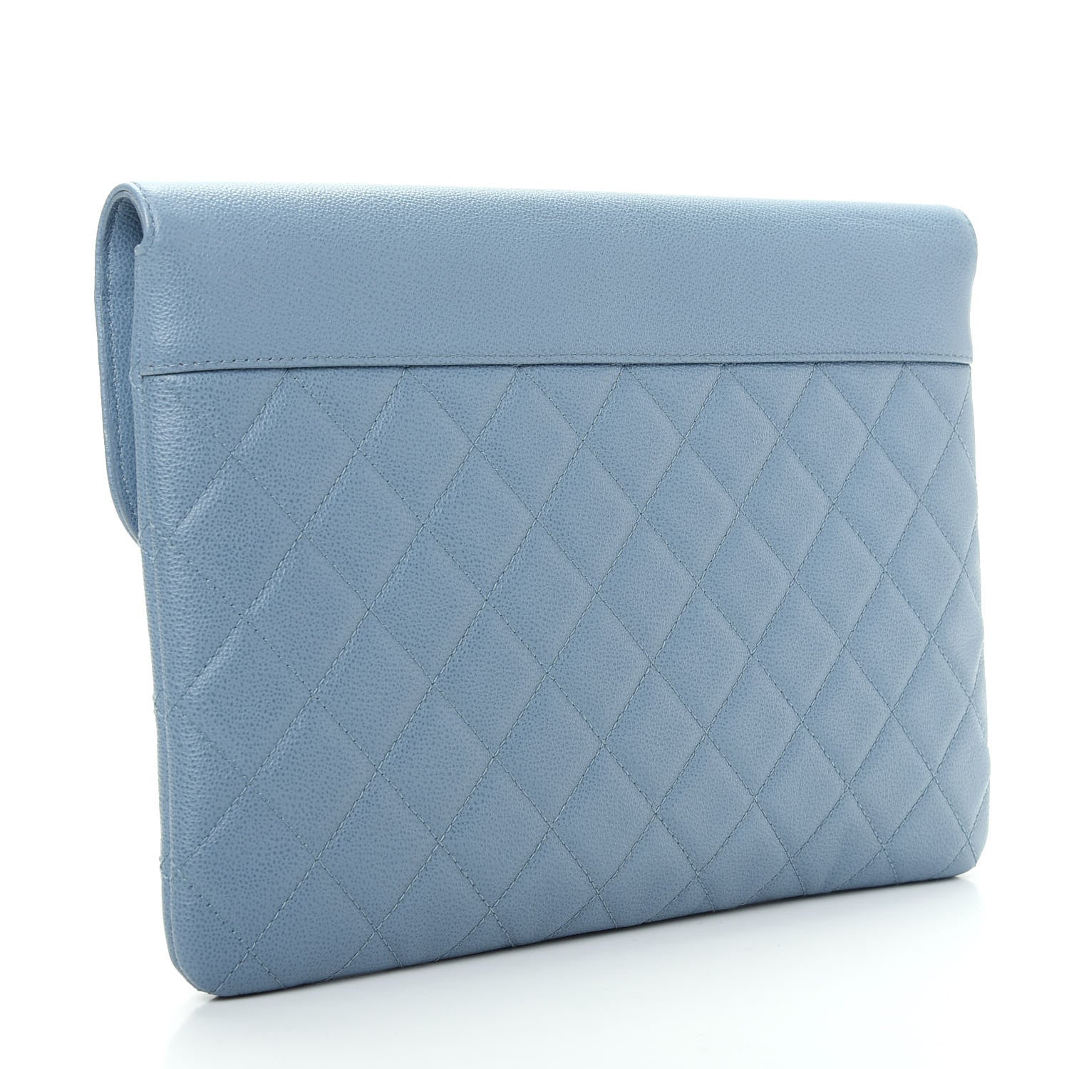Chanel Grained Calfskin Quilted CC Box Pouch Light Blue 3 of 9