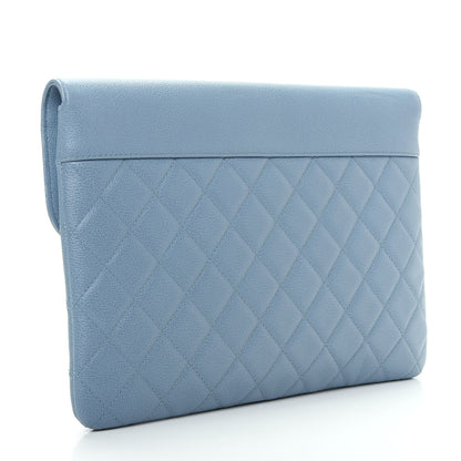 Chanel Grained Calfskin Quilted CC Box Pouch Light Blue 3 of 9