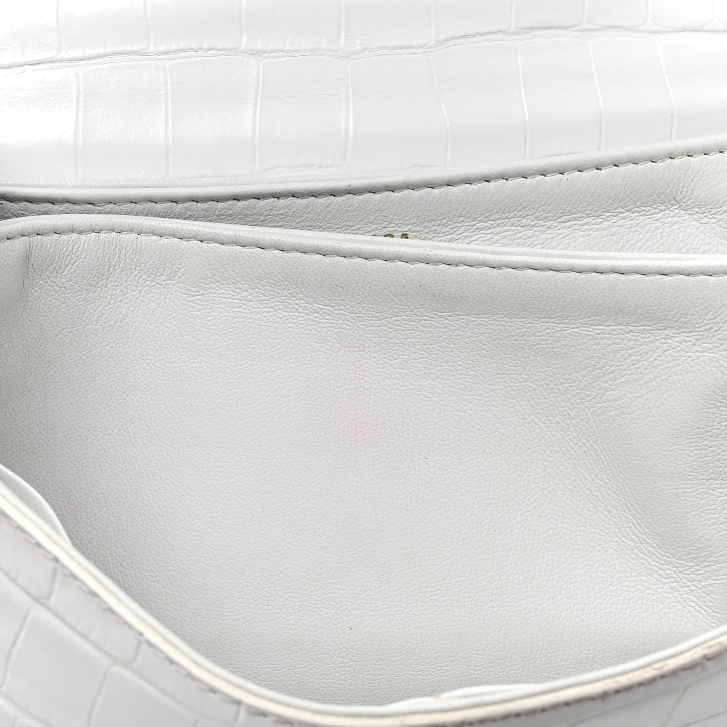 Shiny Extra Supple Calfskin Crocodile Embossed Small Triplet Bag Optic White