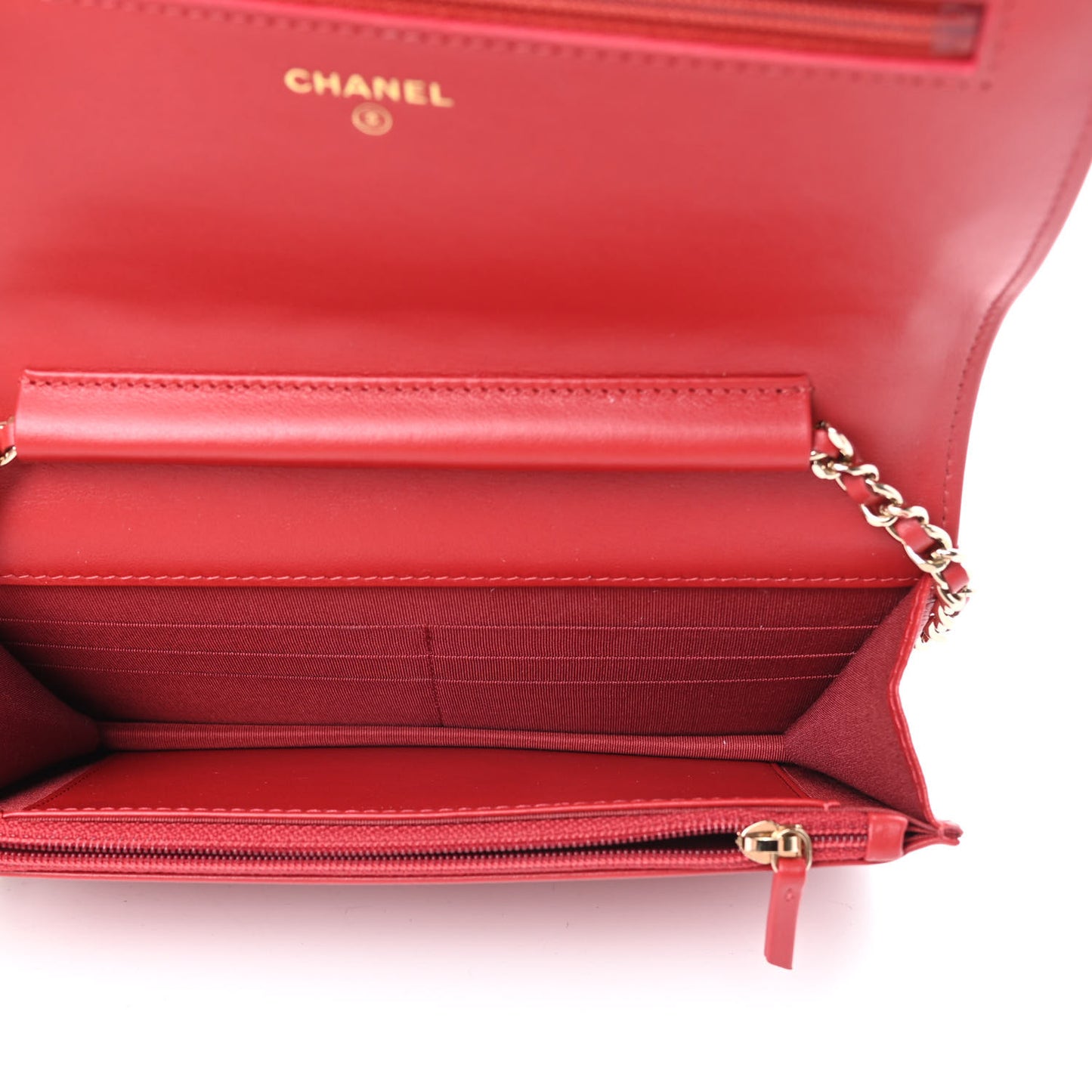 Caviar Camellia Embossed Wallet On Chain WOC Red