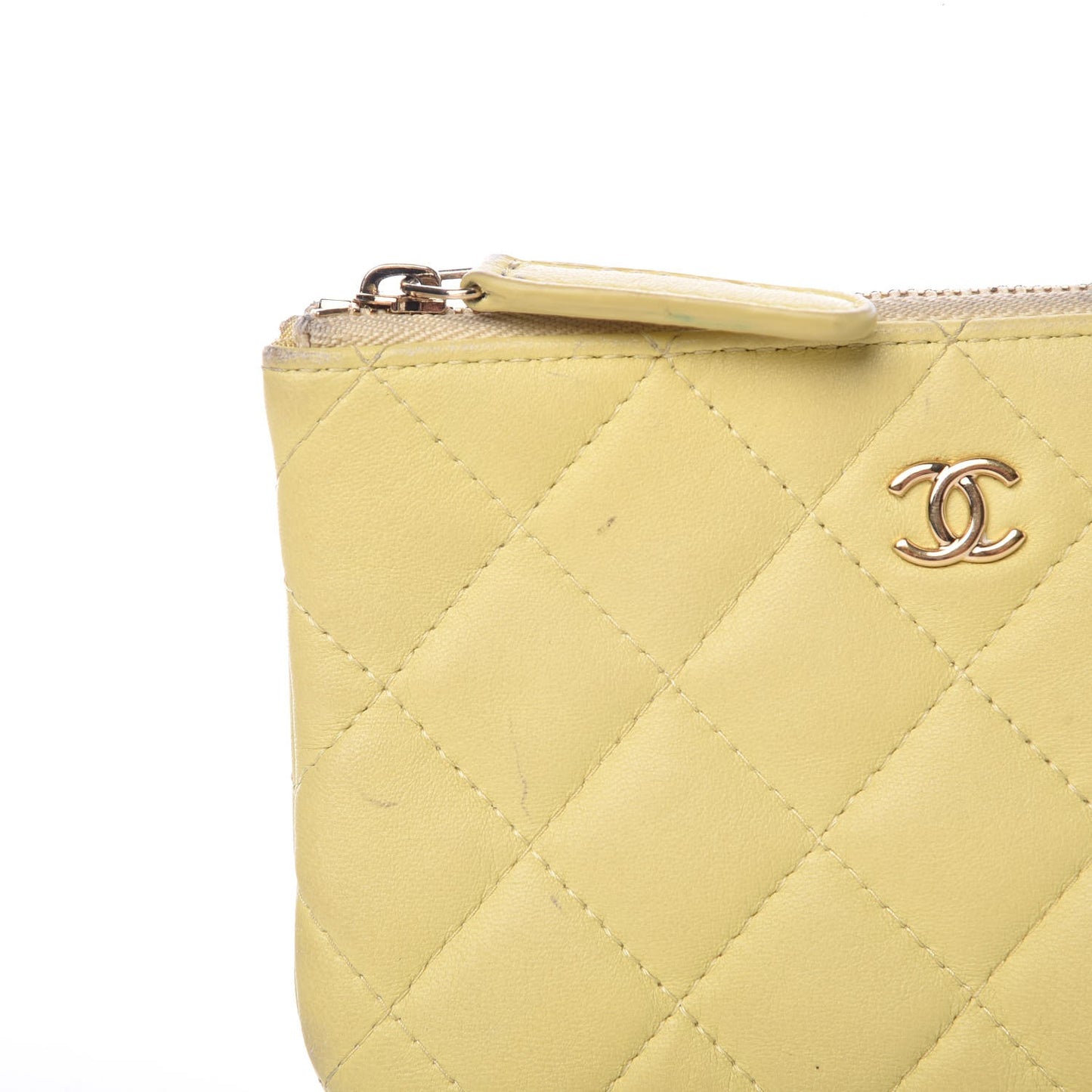 Lambskin Quilted Small Cosmetic Case Yellow