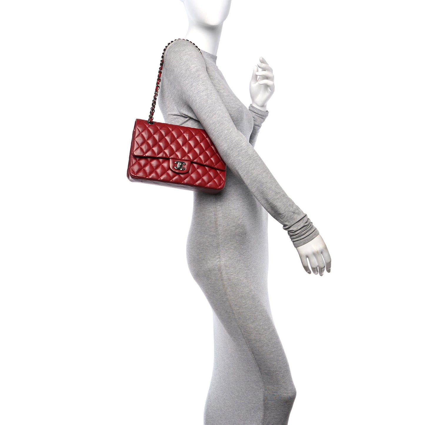 Lambskin Quilted Medium Double Flap Dark Red