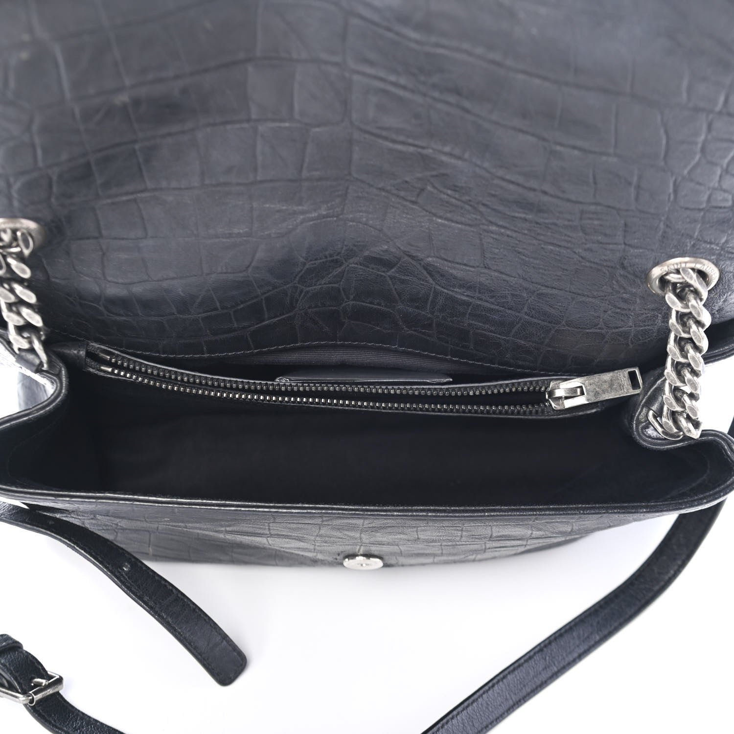 Saint Laurent Calfskin Crocodile Embossed Medium West Hollywood Monogram Fold-Over Black 4 of 4