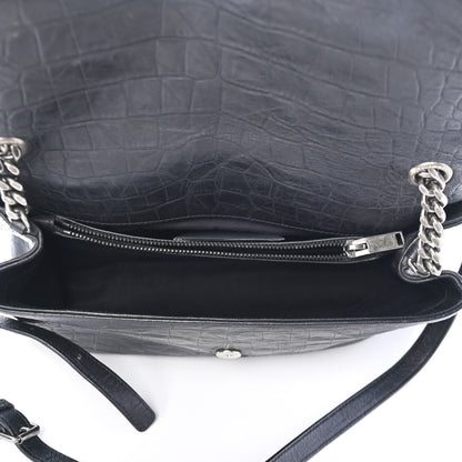 Saint Laurent Calfskin Crocodile Embossed Medium West Hollywood Monogram Fold-Over Black 4 of 4