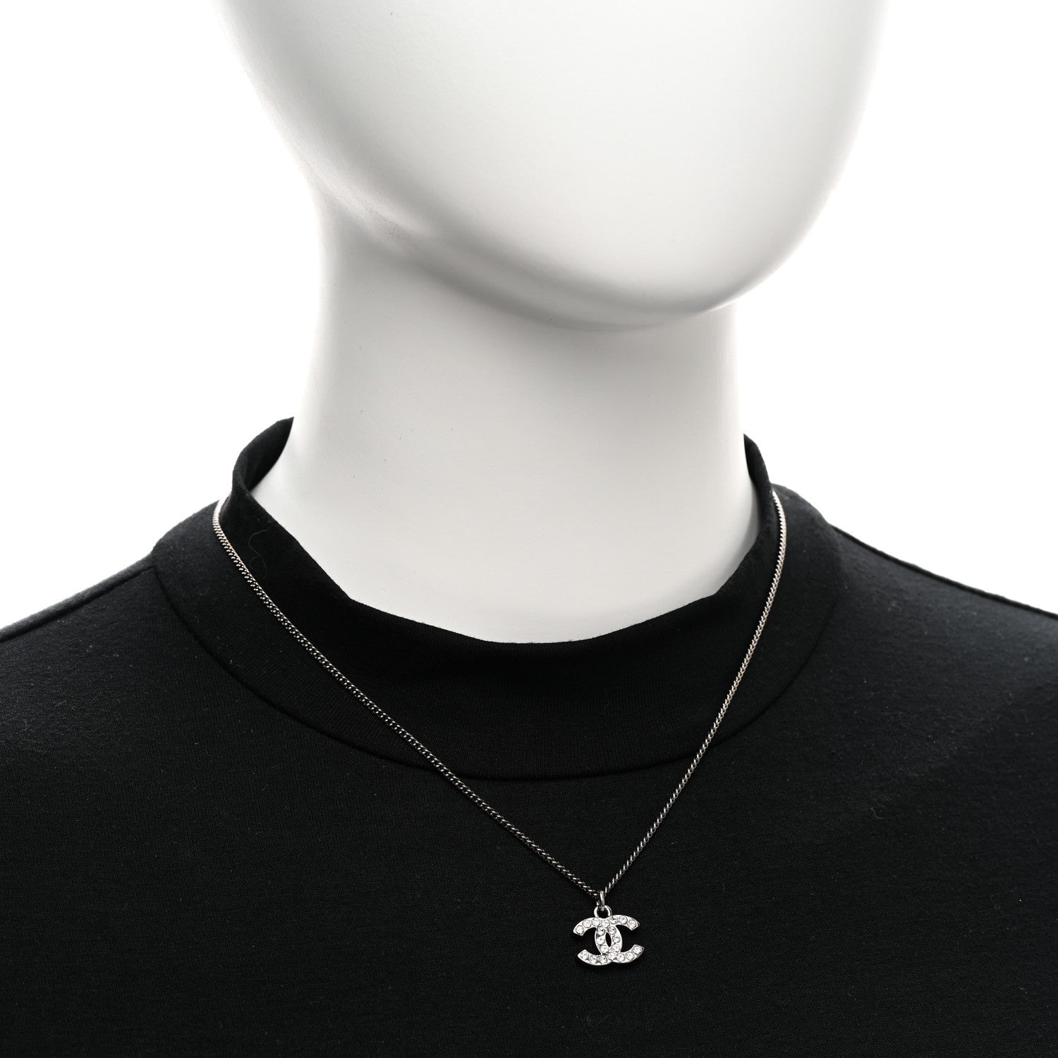 Chanel Crystal Timeless CC Necklace Silver 2 of 5