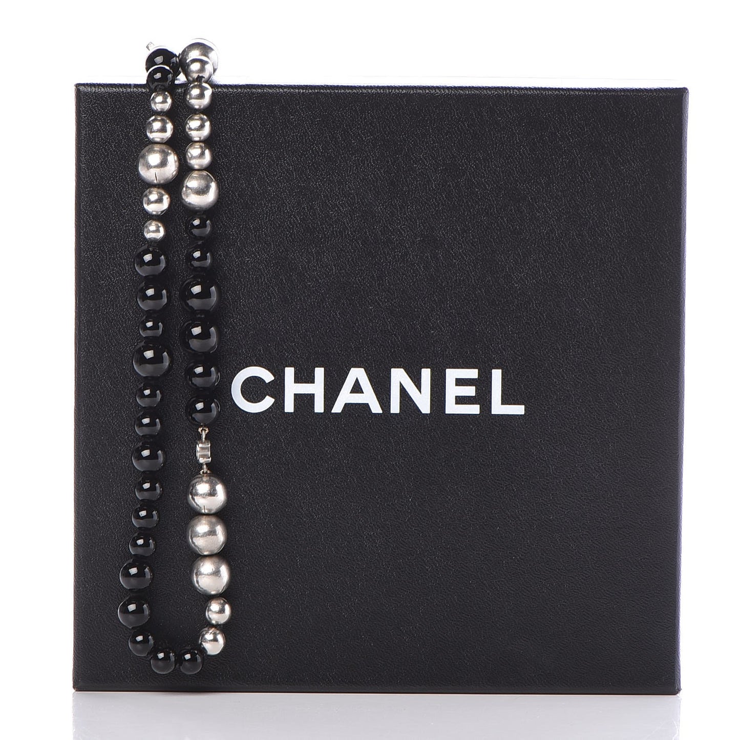 Pearl Beaded CC Long Necklace Black