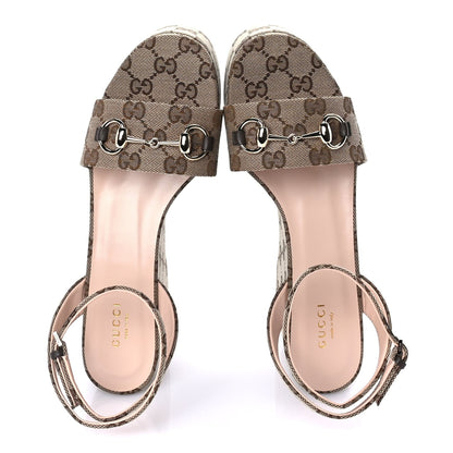 Gucci Monogram Nappa Chalotte Horsebit Ankle Strap 75mm Flatform Sandals 38.5  Beige Ebony 5 of 8