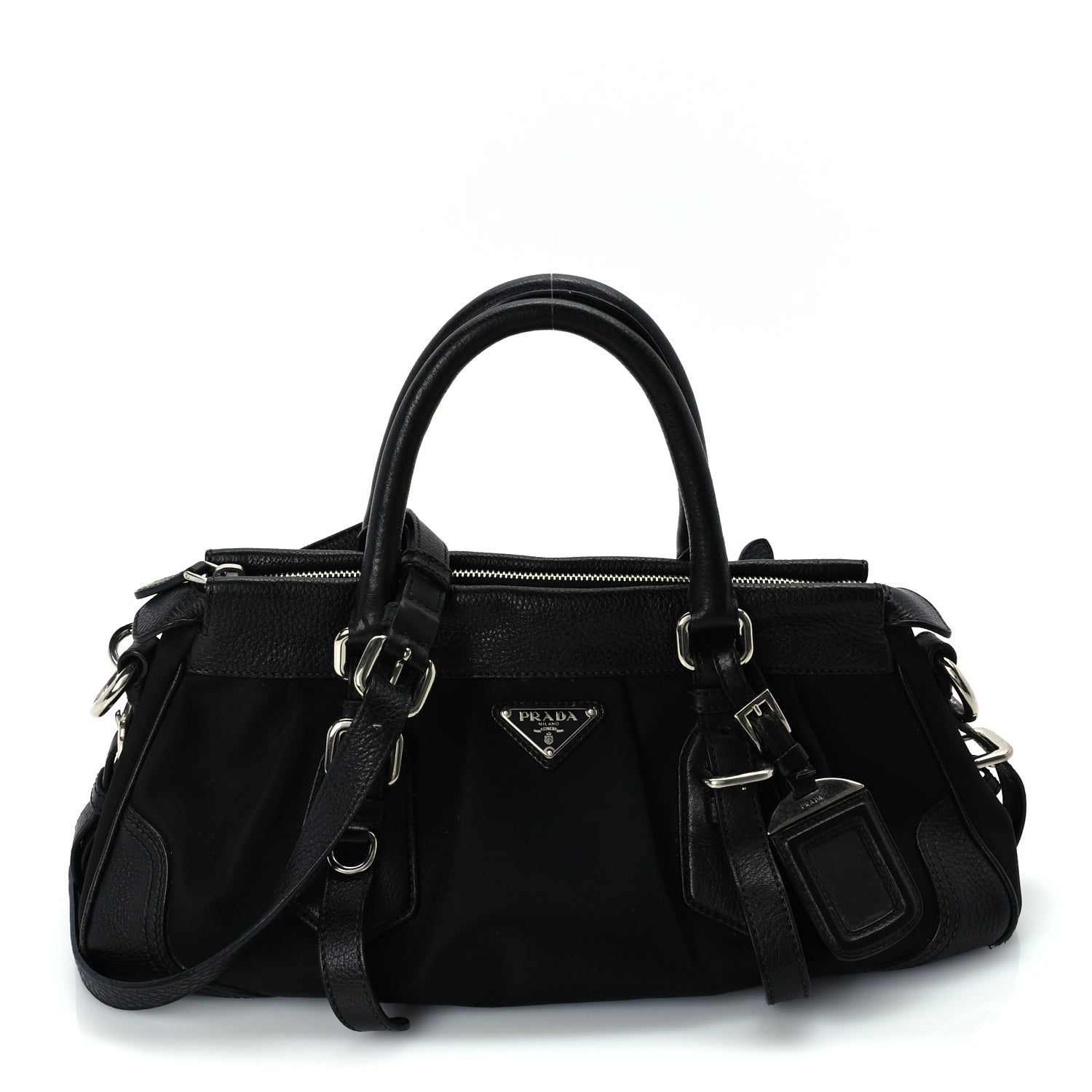 Prada Nylon Calfskin Buckle Shoulder Bag  Black 1 of 8