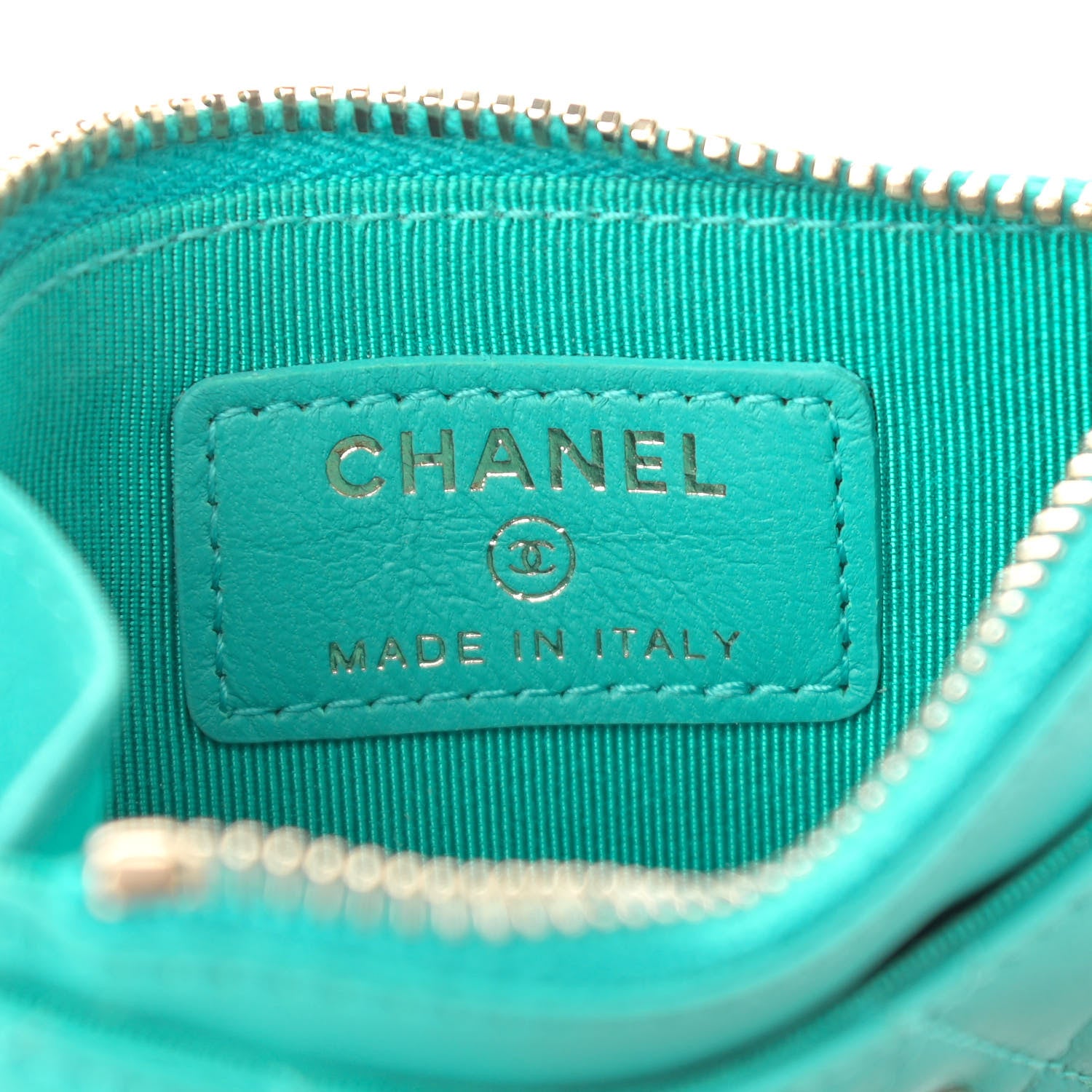 Chanel Lambskin Quilted Zip Card Holder Turquoise 6 of 10