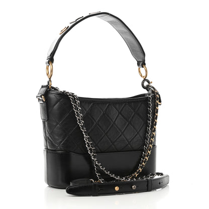 Chanel Aged Smooth Calfskin Quilted Medium Gabrielle Logo Hobo Black 3 of 10