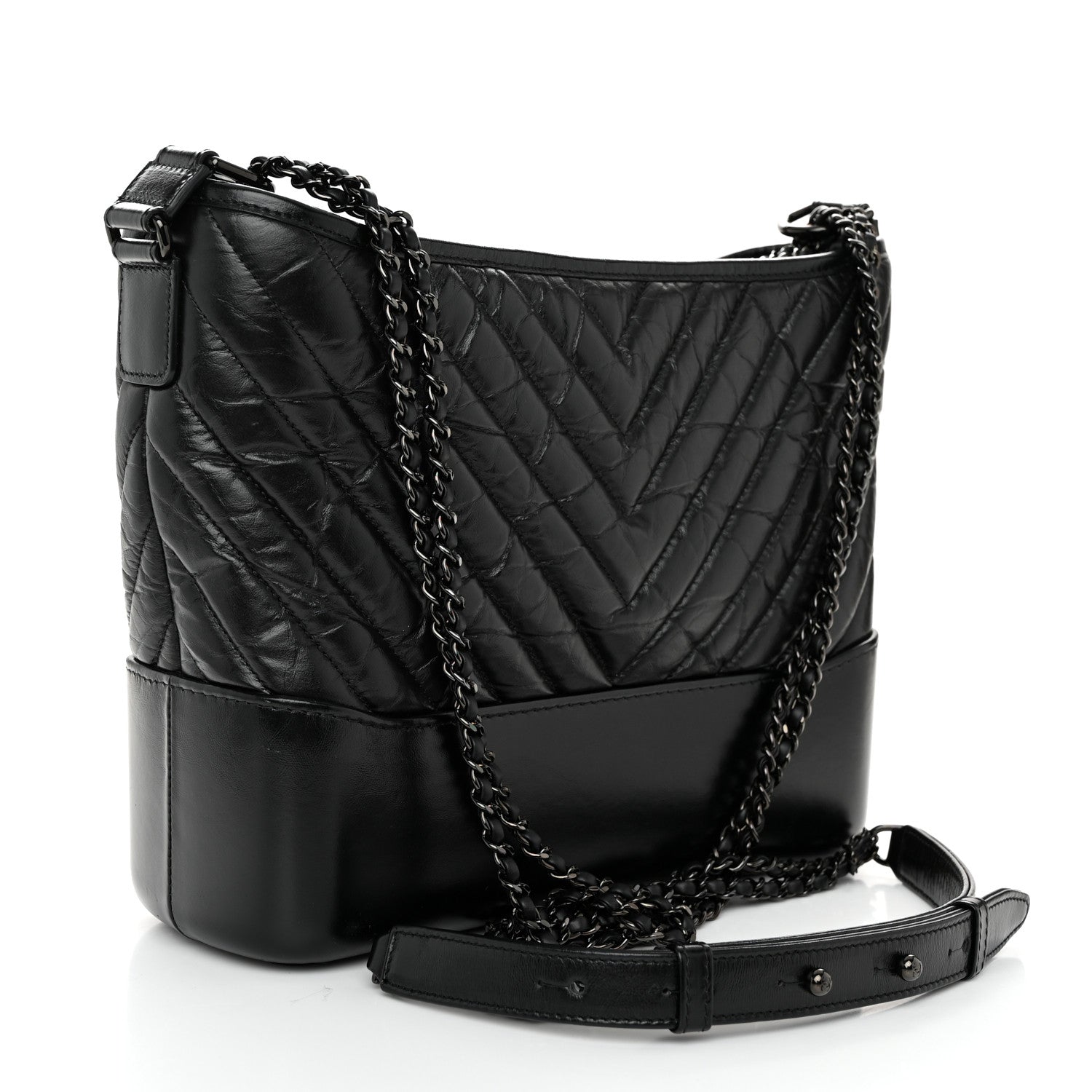 Chanel Aged Calfskin Chevron Quilted Medium Gabrielle Hobo So Black 3 of 10