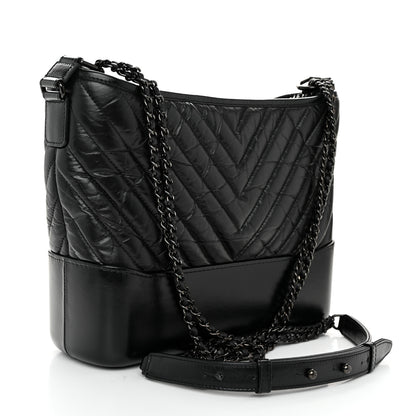 Chanel Aged Calfskin Chevron Quilted Medium Gabrielle Hobo So Black 3 of 10
