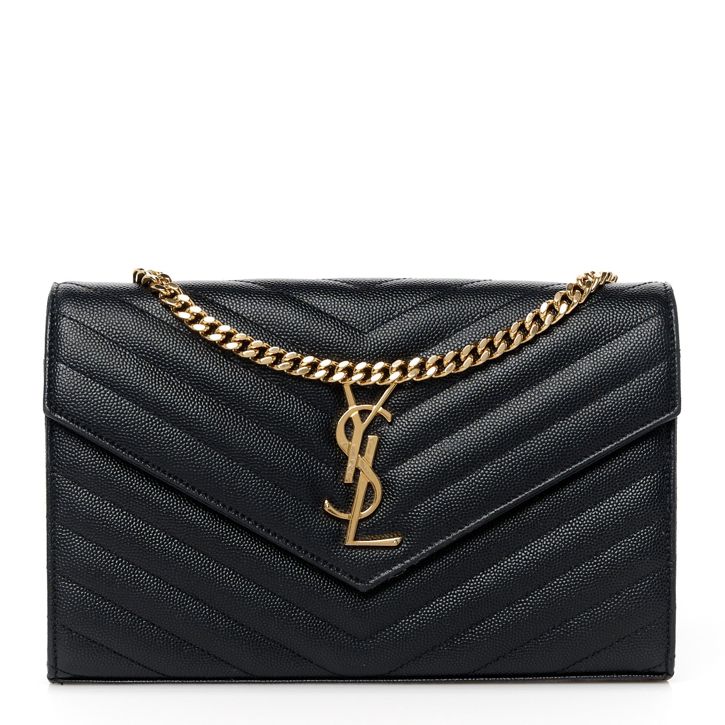 Grain De Poudre Matelasse Chevron Monogram Chain Wallet Black