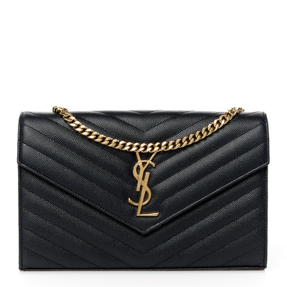 Saint Laurent Grain De Poudre Matelasse Chevron Monogram Chain Wallet Black 1 of 10