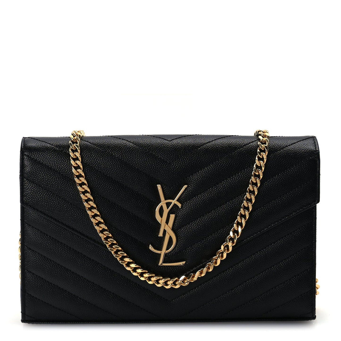 Grain De Poudre Matelasse Chevron Monogram Chain Wallet  Black