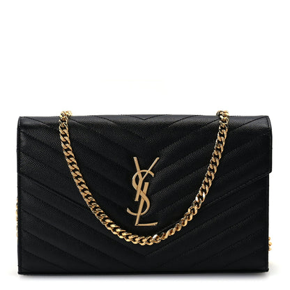 Saint Laurent Grain De Poudre Matelasse Chevron Monogram Chain Wallet  Black 1 of 8
