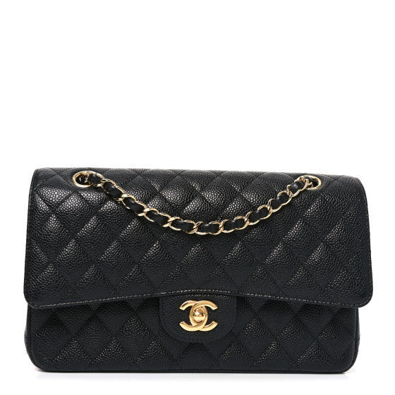 Caviar Quilted Medium Double Flap Black