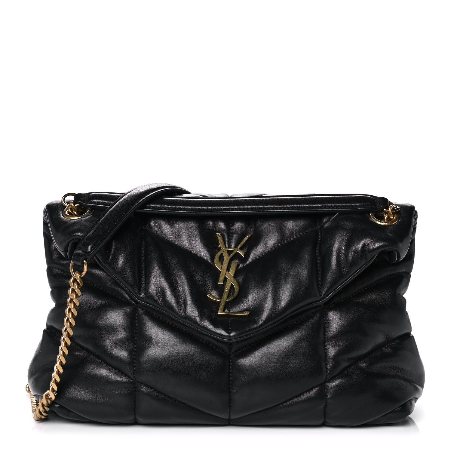 Saint Laurent Lambskin Quilted Small Loulou Puffer Monogram Chain Satchel Black 1 of 11