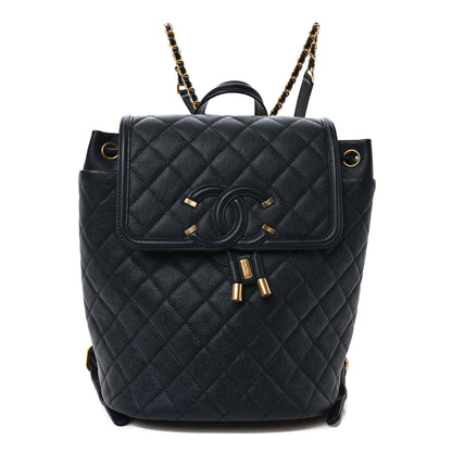Chanel Caviar Quilted Filigree Backpack Navy 1 of 10