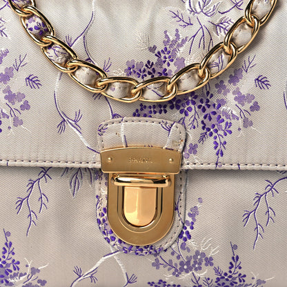 Prada Satin Floral Embroidered Pushlock Flap Bag Purple Multicolor 8 of 10