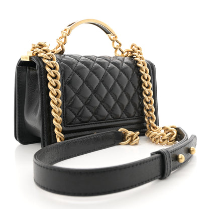 Chanel Shiny Caviar Quilted Small Top Handle Boy Flap Black 3 of 11