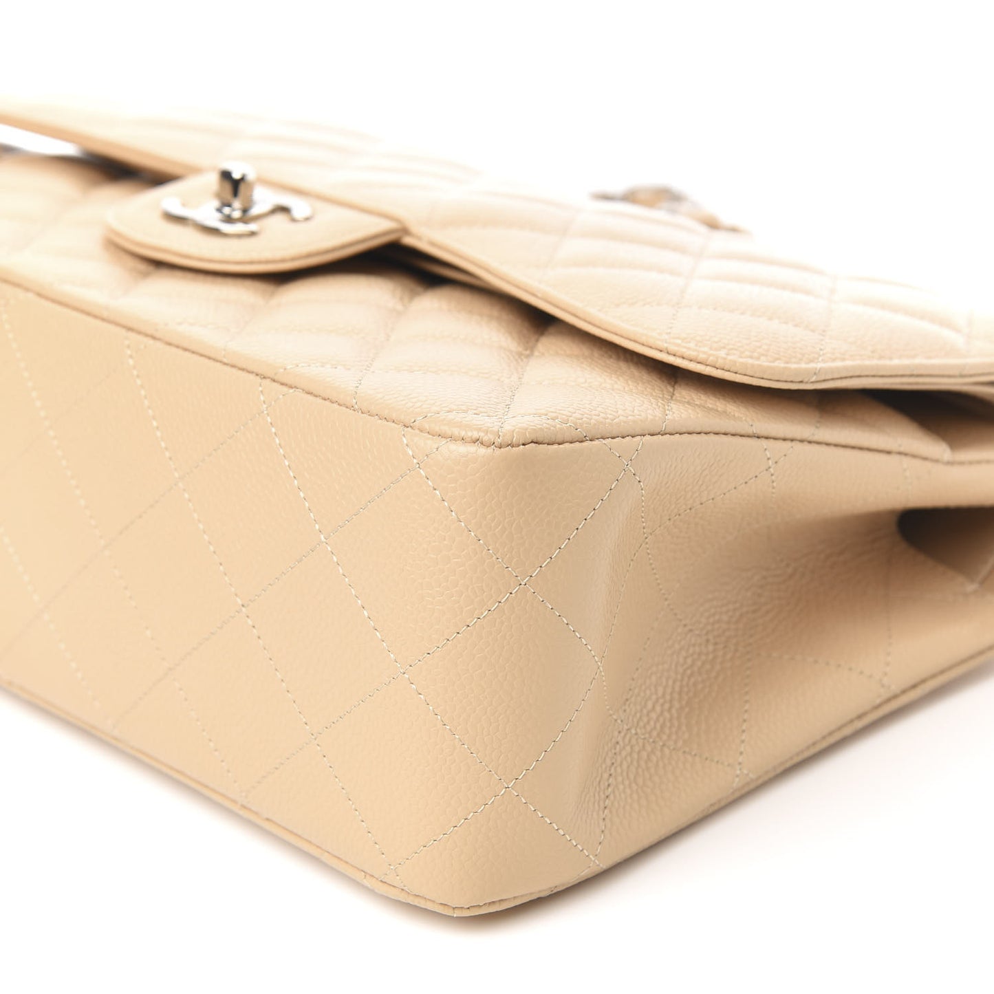 Caviar Quilted Jumbo Double Flap Light Beige