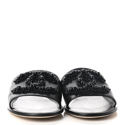 Chanel Lambskin Beaded CC Mules 39.5 Black 2 of 10