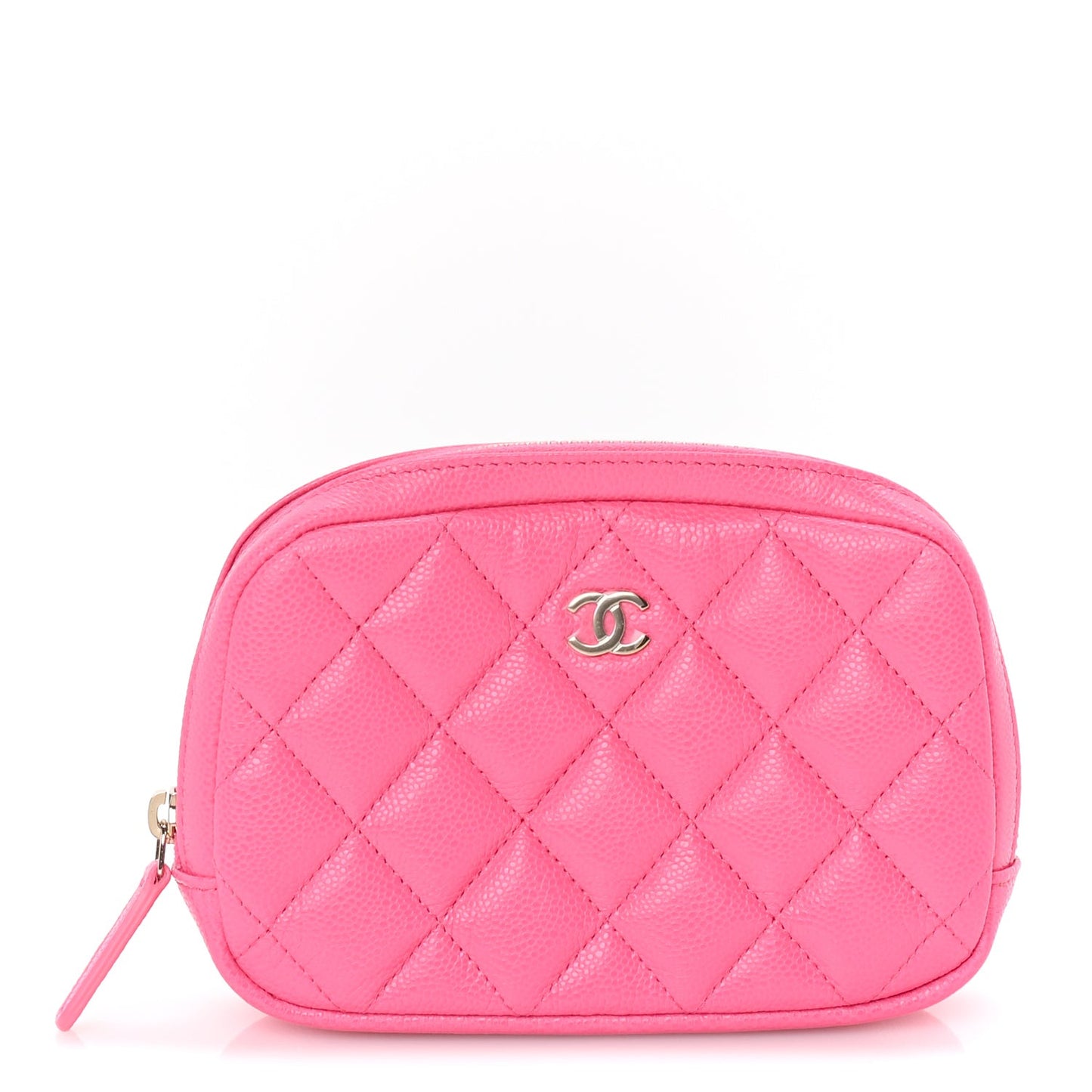 Caviar Quilted Small Curvy Pouch Cosmetic Case Pink